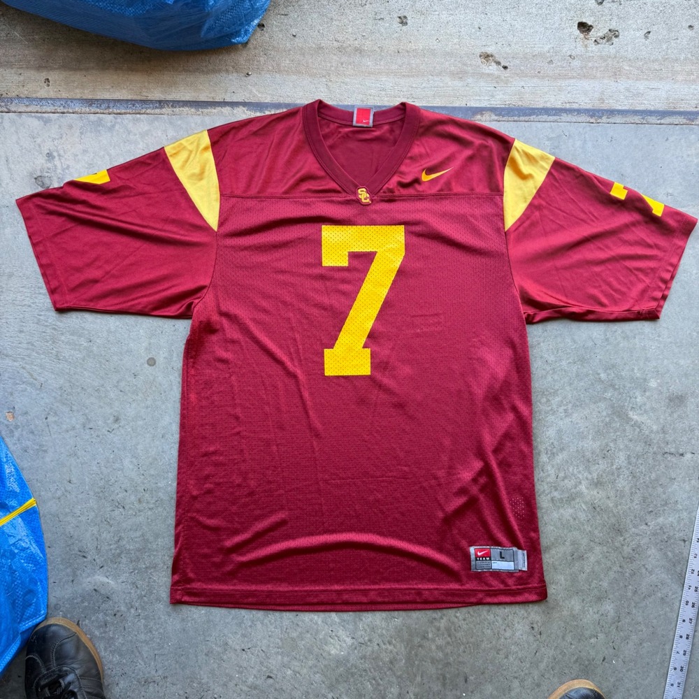 Nike USC Trojans Football Jersey Mens Large Cardinal Red Gold Number 7 NCAA VTG